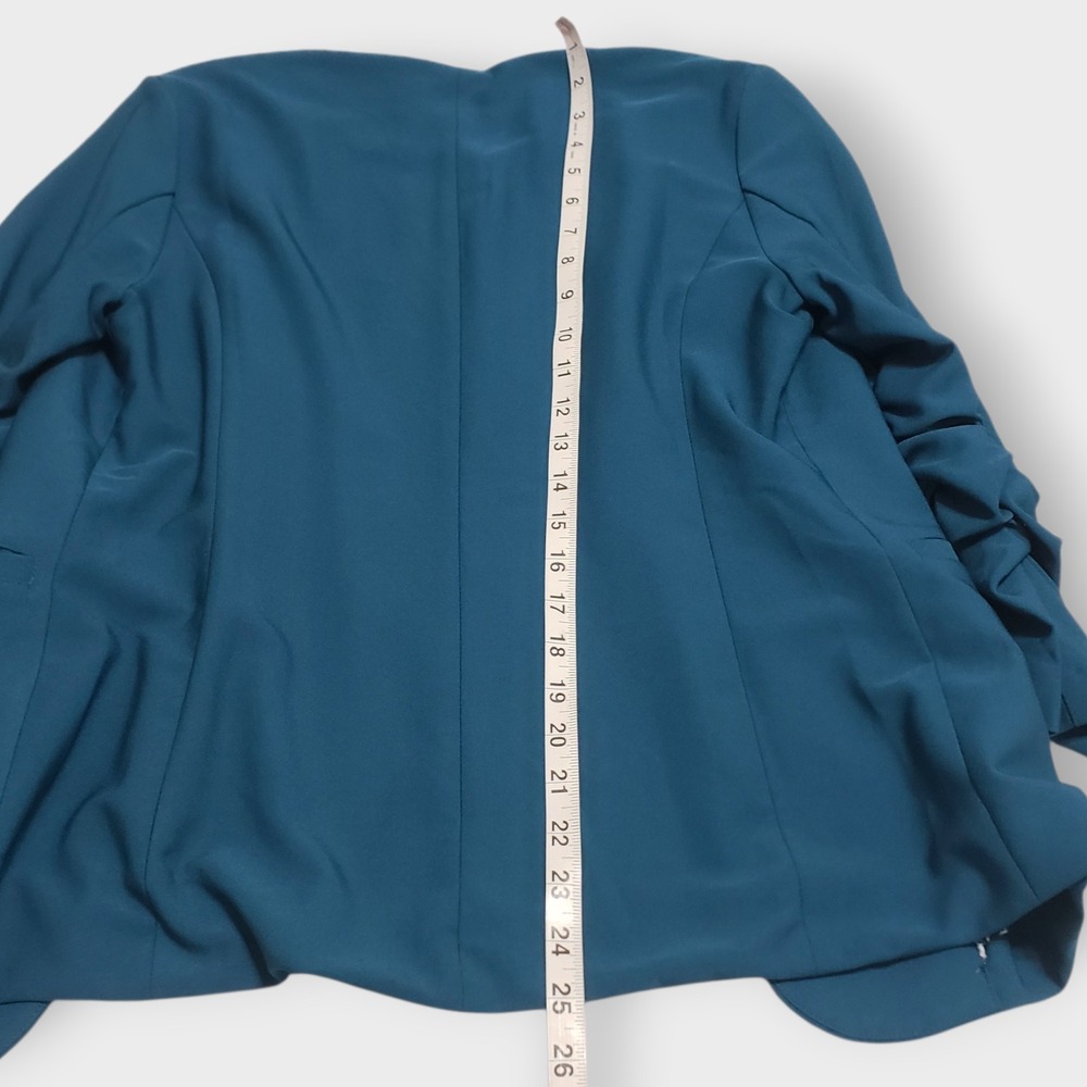 Skies Are Blue Raja Collarless Blazer Teal Ruched Sleeve Size Small Open Front - Picture 10 of 10